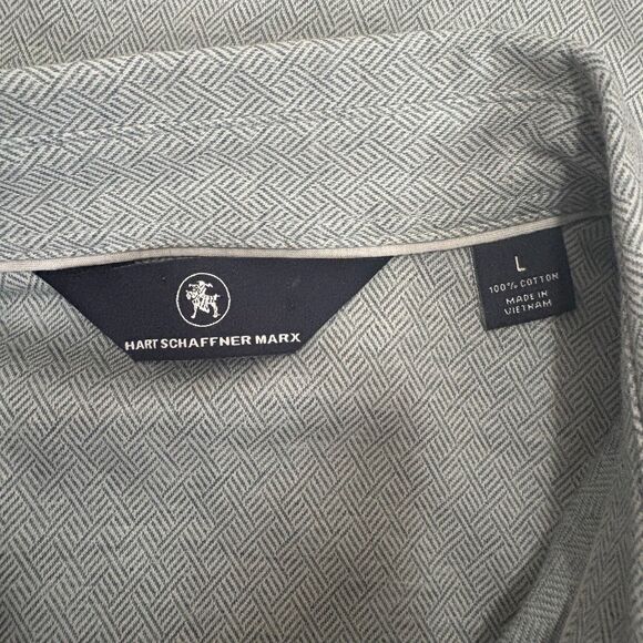 Hart Schaffner‎ Marx Short Sleeve Button Down Cotton Gray Herringbone Size Large - Picture 4 of 4